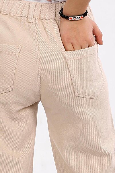 ModiClas %100 Pamuk-Denim-Paça Tivsitmeli-Papatya Nakışlı-Boydan Dikişli-Kız Çocuk Pantolonu