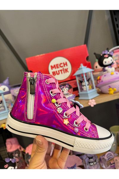 MECH BUTİK Pantofi sport pentru fete, cu hologramă roz, cu talpă anti-alunecare, cu fermoar