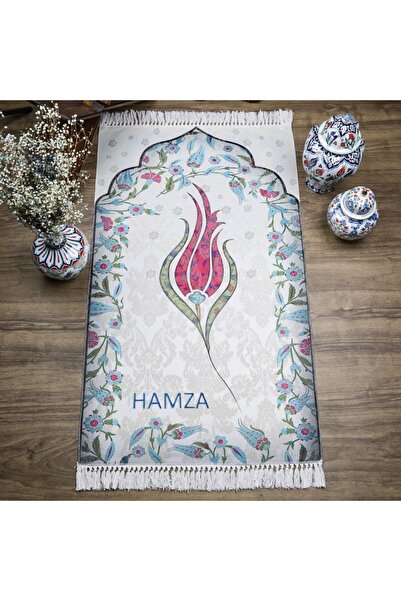 İkranur İsme Özel İnce Pamuk Çocuk Seccadesi Fuşya Lale 44x77 cm-180 gr-Tesbi...