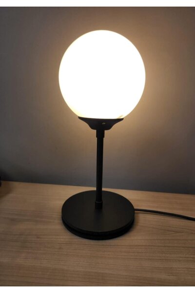 Taşcan Aydınlatma Rena Tekli Siyah Beyaz Glop Cam Abajur Masa Lambası Krem Şa...