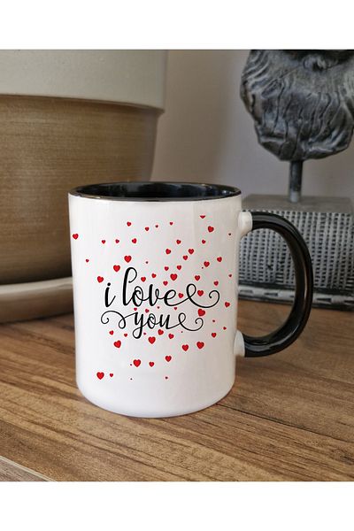 DİLAHOME كوب أسود بتصميم رومانسي I Love You بمقبض - هدية للحبيب والزوج
