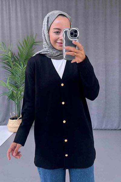 Ka Hijab Ζακέτα Mercerized Hijab με λαιμόκοψη V - Μαύρο