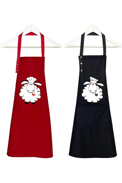 Hulganz Kitchen Apron Set of 2 Stain Resistant Water Repellent Fabric Colorfast Print Lamb - Zuzu Apron