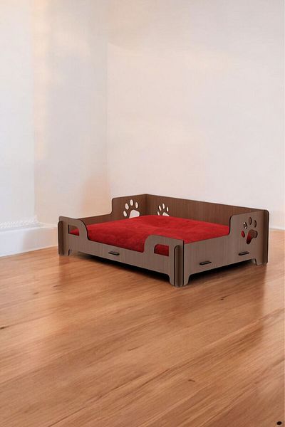 Evene Walnut Colored Large Cat Bed - Decorative and Wooden Durable Paw Model