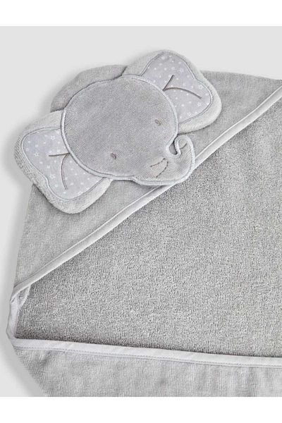 Alpar Tekstil Cotton Soft Baby Girl-Boy Bath Towel - Grey/Eared Elephant, Outlet Export