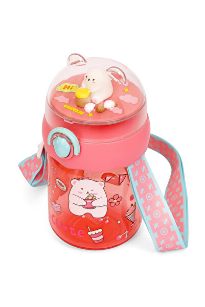 Eazy Kids Water Bottle 580ml wt straw - Rose Red