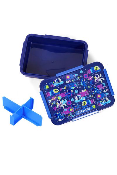 Eazy Kids صندوق غداء بينتو قابل للتحويل بمساحة 1/2/3/4 مقصورة من رواد الفضاء - أزرق 850 مل