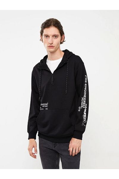 LC Waikiki Мъжки суичър с дълъг ръкав и щампа LCW Casual Black