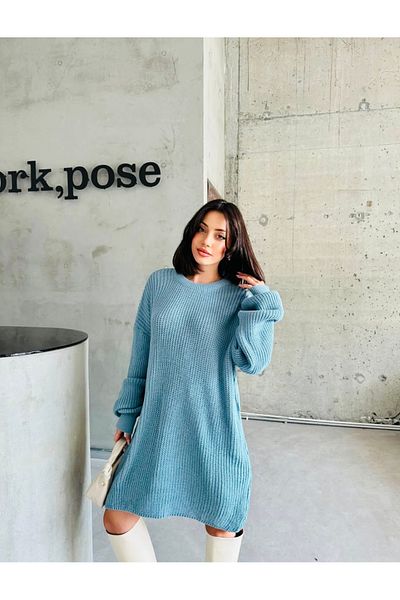 ibeeka Rochie pulover oversize Thessaloniki - Tunica Baby Blue Culoare Pastel, Marime Standard
