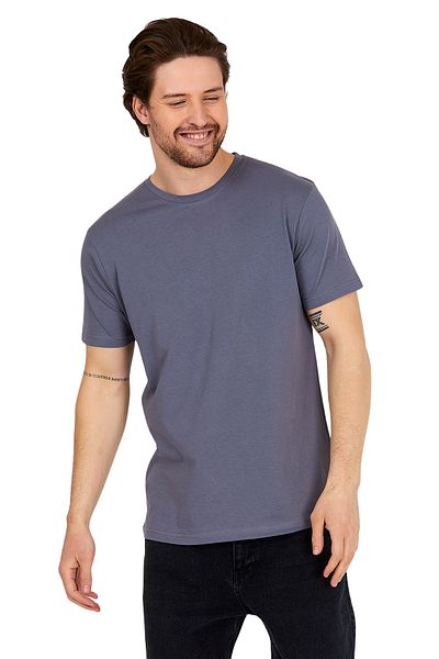 DK DAKSEL Men's Gray Navy Red Smoked Color Basic Cut Crew Neck 100% Cotton 4-Piece T-Shirts Pack