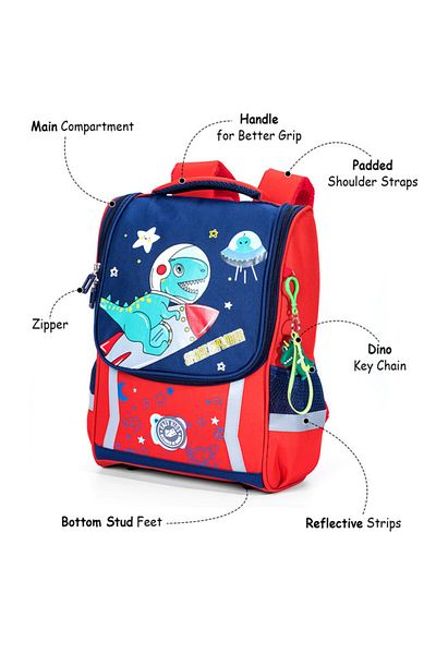 Eazy Kids School Bag Dino in Space - Red