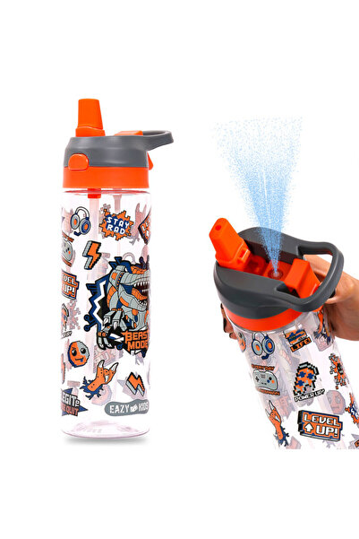 Eazy Kids Tritan Water Bottle w / Spray, Dinosaur - Grey, 750ml