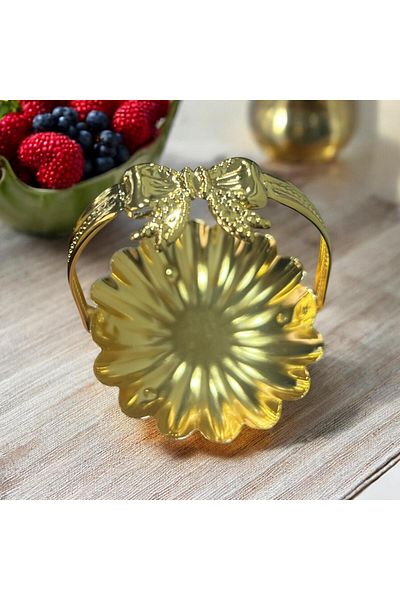 LUCKYHOMES 6-Piece Metal Legs Presentation Bows - Serving, Turkish Delight Bowl, Sugar Bowl and Dragee Coffee Side {Gold}