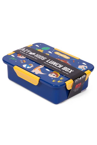 Eazy Kids طقم صندوق غداء وزجاجة مياه تريتان مع صندوق وجبات خفيفة، تي ريكس - أزرق، 450 مل