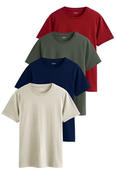 DK DAKSEL Ανδρικό Χακί Πέτρα Navy Blue Red Color Basic Cut Crew Neck 100% βαμβακερό πακέτο μπλουζών 4 τεμαχίων