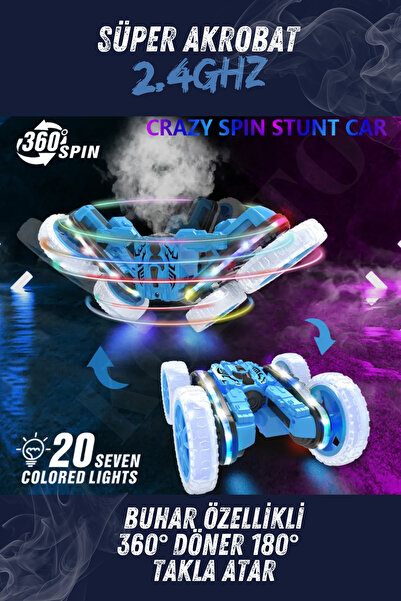 kosetoys Uzaktan Kumandalı Araba Buharlı Işıklı Full Fonksiyon Şarjlı 360 Derece Akrobat 4x4 20 Km Hız