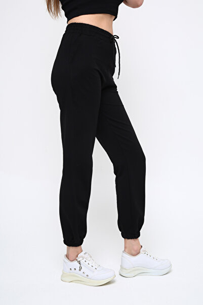 OPENDO Kadın Yüksek Bel Jogger Salaş Eşofman Altı Siyah