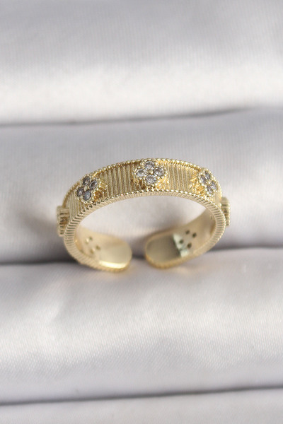 Leyaton LWLHMRS-IEG ieg ™   خاتم نحاسي ذهبي اللون مرصع بحجر الزركون وتطريز ال...