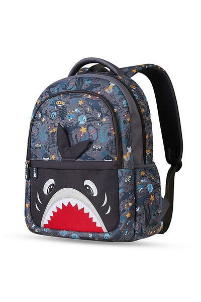 Nohoo حقيبة مدرسية للأطفال مقاس 16 بوصة مع حقيبة غداء وحافظة أقلام (مجموعة من 3 قطع) من Shark - رمادي