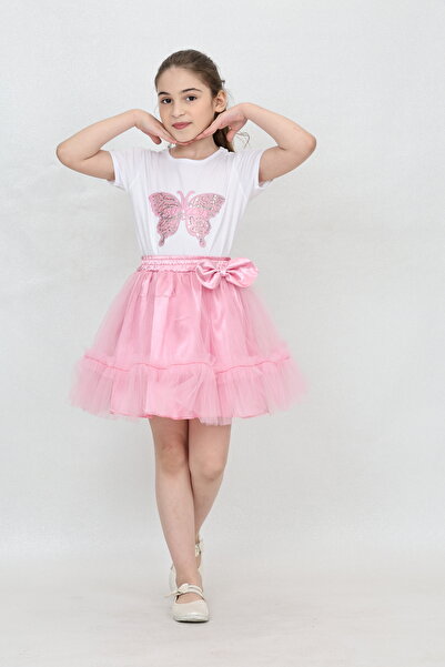 FATELLA Devojčica majica sa leptir uzorkom Sa deznom sa volanima, set roze su...