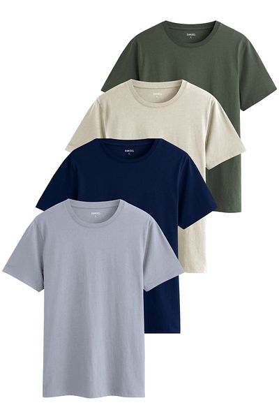 DK DAKSEL Ανδρικό μπλουζάκι με πέτρα χακί Navy Blue Grey Basic Cut Crew Neck 100% βαμβάκι Πακέτο με 4 μπλουζάκια