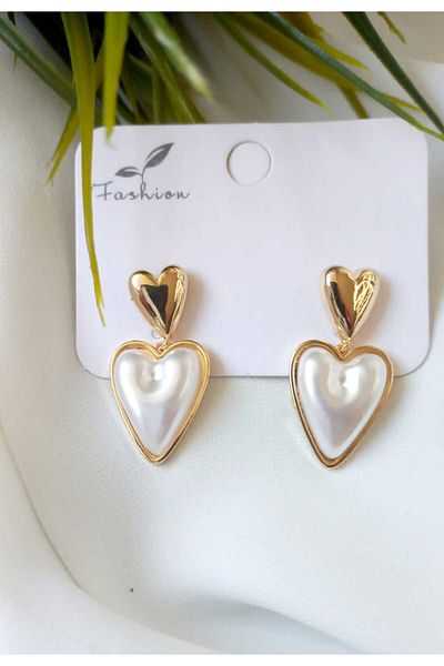 ZeynDesign Bijouterie White Pearl Heart Earrings