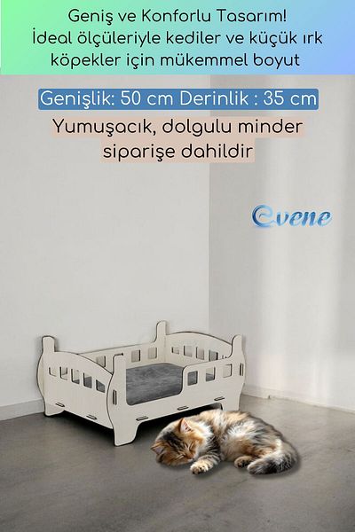 Evene Wooden Durable Decorative Large Cat Bed - Light Oak Color Crib Bed Model