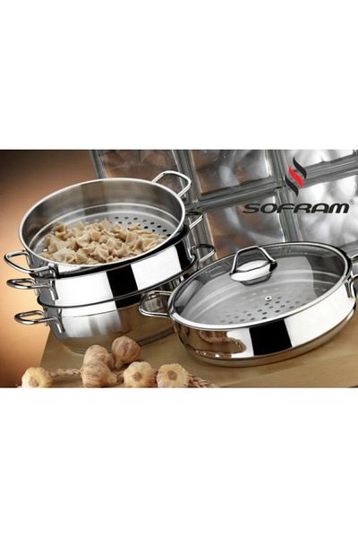 Sofram Stainless steel 5 pcs steamer pot with glass lid, size 28 cm