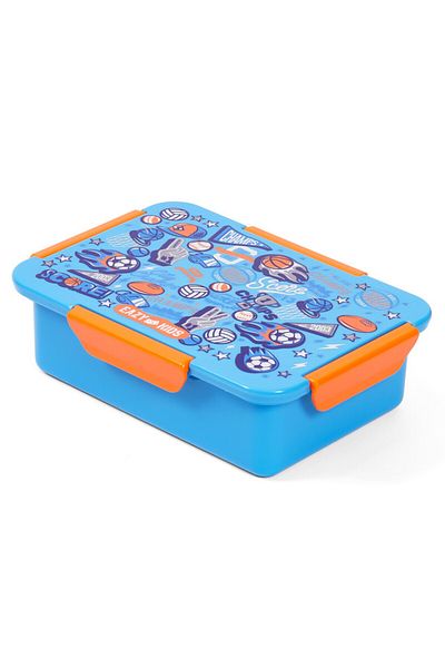 Eazy Kids صندوق غداء بنتو قابل للتحويل بمساحة 1/2/3/4 حجرات بتصميم كرة قدم - أزرق 850 مل
