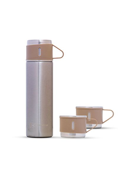 Hydrobrew قارورة مفرغة معزولة سعة 500 مل مع كوبين سعة 150 مل - عاجي