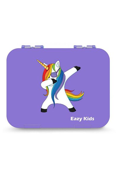 Eazy Kids مجموعة صناديق بينتو مع حقيبة غداء معزولة - يونيكورن أرجواني
