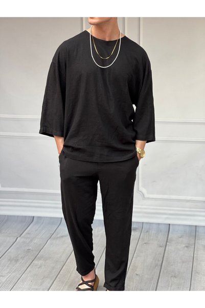 MODEFENDİ Σετ από 100% λινό, με μανίκια, oversized, με παντελόνι