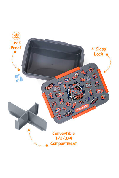 Eazy Kids Eazy Kids 1 / 2 / 3 / 4 Compartment Convertible Bento Lunch Box Dinosaur - Grey 850ml