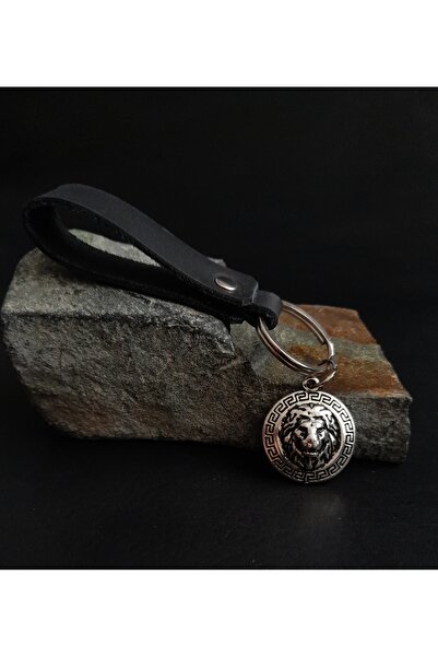 AB Takı حلقة مفاتيح جلدية على شكل أسد إسكندنافي، حلقة مفاتيح من الجلد الطبيعي باللون الأسود