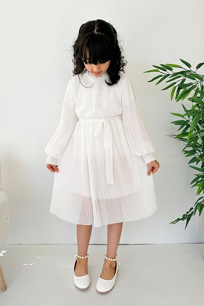 Minigimin Cicileri Flowers of My Toddler Pleat Tulle Lined Girl's Dress - White