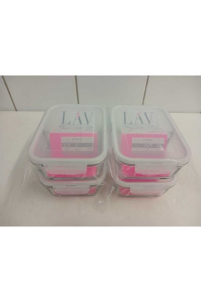 LAV Feyzade Fresco Set of 4 - 1120Cc Rectangular, Two-Section Ziplock Glass Storage Container (Frs-297)