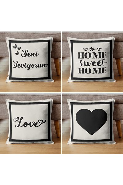 PerdeYap1980 Heart Marked Gift Decorative Throw Pillow Pillow Case 43 X 43 cm Cream-Black
