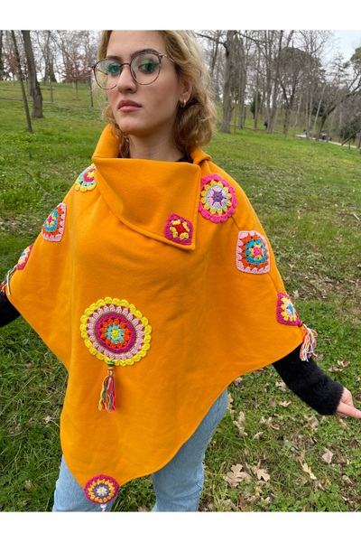 Madame Lucid Stamp Fabric Handmade Colorful Ponchos