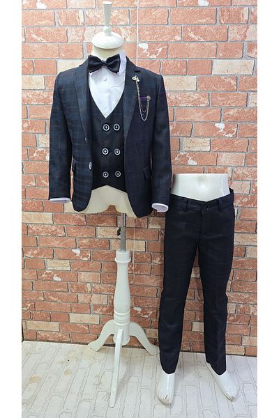 HAYTA Children's Suit - Hyper Dark Navy Blue Set with Vest and Shirt
