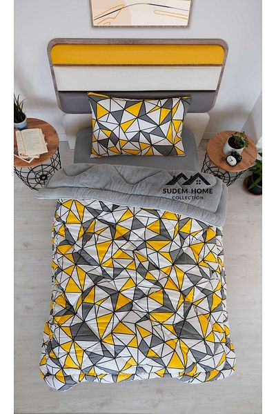 Sudem Home Collection Gray Marble Single Welsoft Quilt and Pillowcase