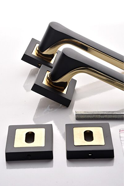 ararsanburada Kare Rozetli Siyah-gold Oda Kapı Kolu 1 Takım (ÖN VE ARKA)