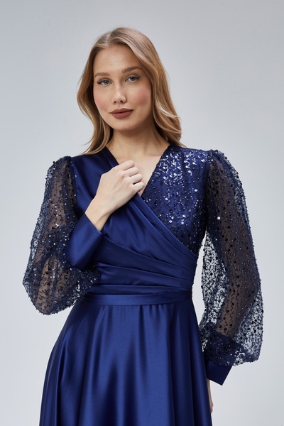 Asees Жіночі вечірні сукні та випускні сукні з двобортним коміром з атласної тканини та перламутровою бісером Tul Вечірнє плаття