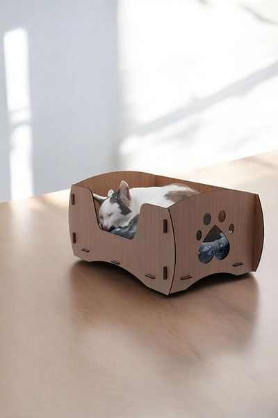 Evene Large Cat Bed Decorative Wooden Durable Walnut Color Model 6