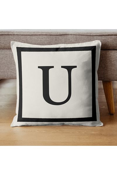PerdeYap1980 Letter U Patterned Gift Decorative Throw Pillow Pillow Case - 43X43 Cm, Cream-Black