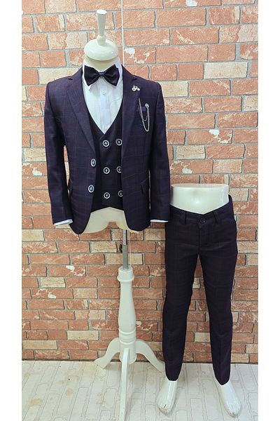 HAYTA Hiper Burgundy Kids Set - Dress, Vest and Shirt Set
