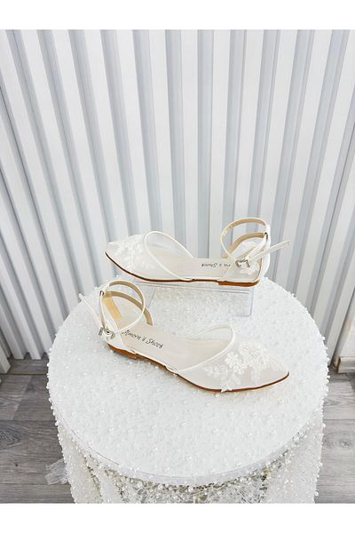 Almera's Shoes Women's White Laced Bridal Ballerinas