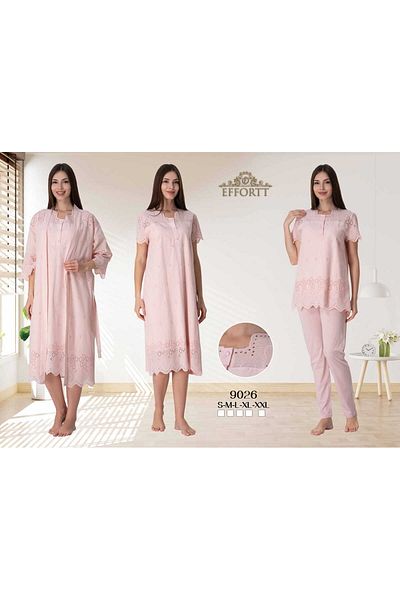 Maison Mila Effortt Scalloped Cotton Lining Maternity Nightgown Dressing Gown and Pajamas Set