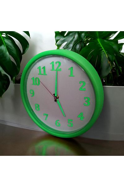Bahat Phosphorescent Green Wall Clock Curved Glass Diameter 28 cm
