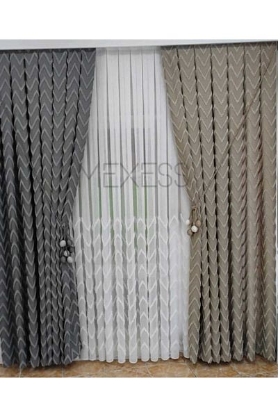 Mexess High Gramage Zigzag Pattern Linen Cotton Floor Background Curtain - 1/3 Close Pleat