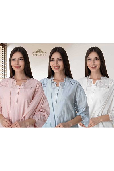 Maison Mila Effortt Scalloped Cotton Lining Maternity Nightgown Dressing Gown and Pajamas Set